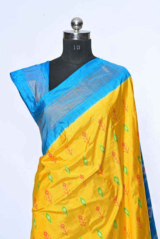  mustered Yellow patola saree for weddings and festive occasions