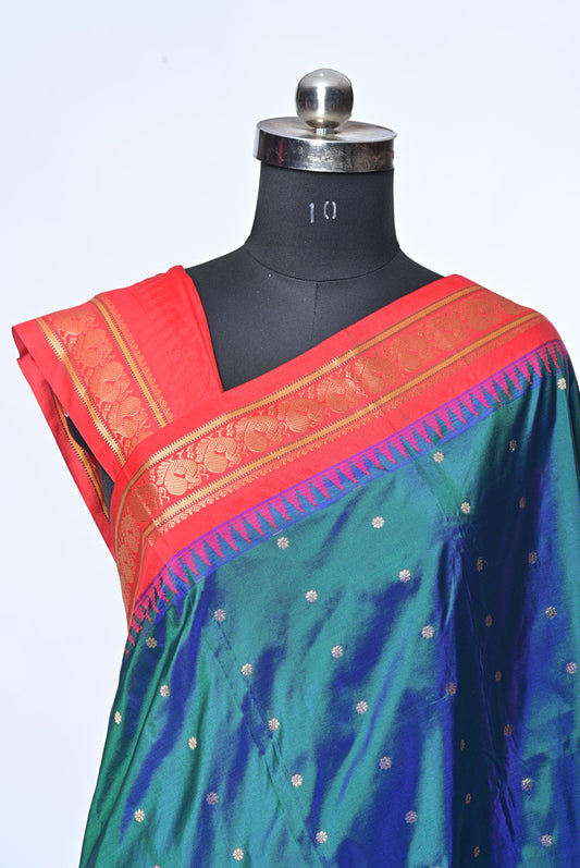 Silk red gadhval silk saree for weddings and festive occasions