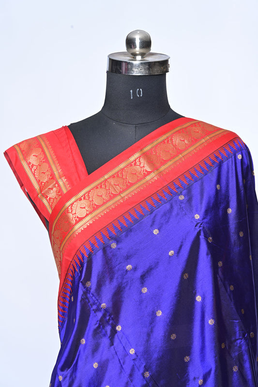 Silk red gadhval silk saree for weddings and festive occasions