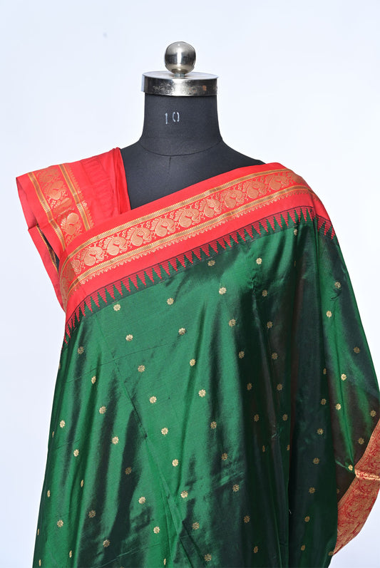 Silk red gadhval silk saree for weddings and festive occasions