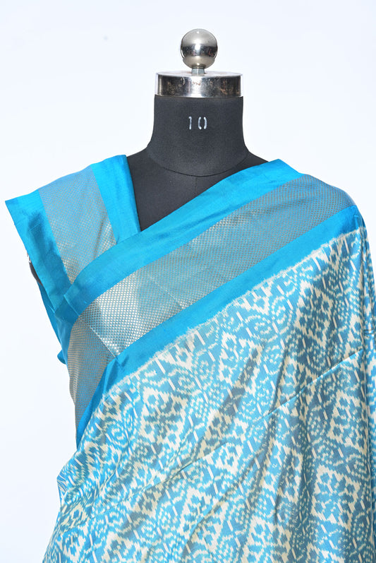 Silk sky blue patola saree for weddings and festive occasions
