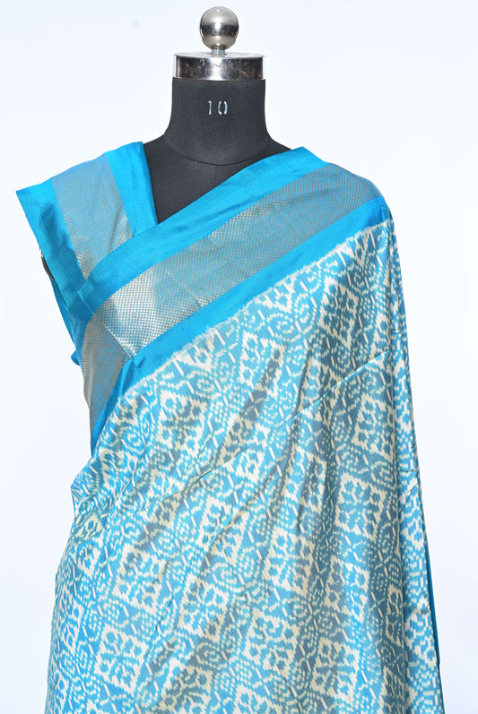 Silk sky blue patola saree for weddings and festive occasions