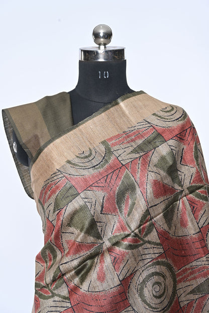 green and gold mix tussar silk saree for weddings and festive occasions