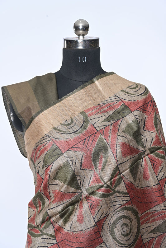 green and gold mix tussar silk saree for weddings and festive occasions