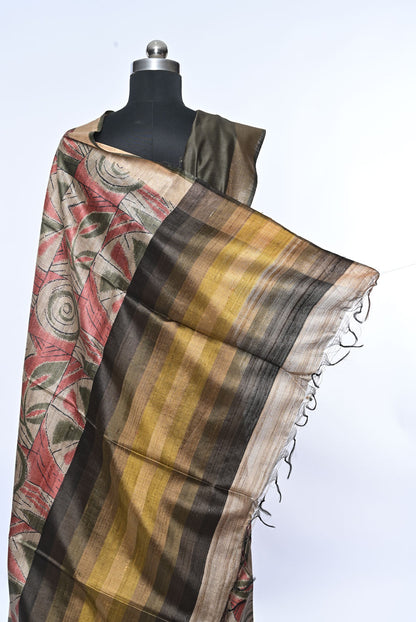 green and gold mix tussar silk saree for weddings and festive occasions