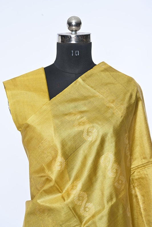Silk mustered yellow tussar silk saree for weddings and festive occasions