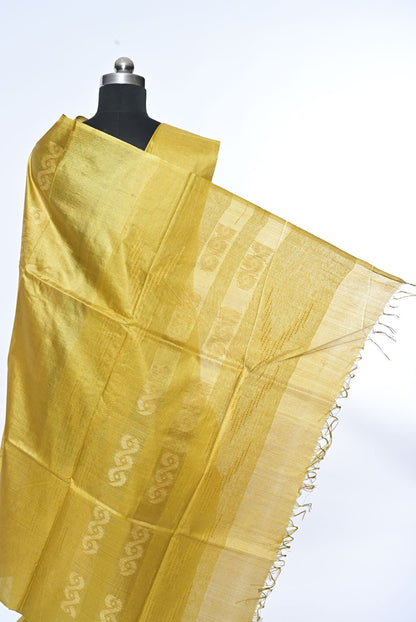 Silk mustered yellow tussar silk saree for weddings and festive occasions