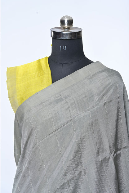 Gray Pure Mangalgiri Cotton Saree with Contrast Pallu and Plain Border