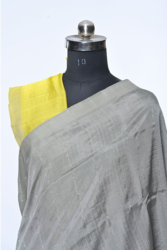Gray Pure Mangalgiri Cotton Saree with Contrast Pallu and Plain Border