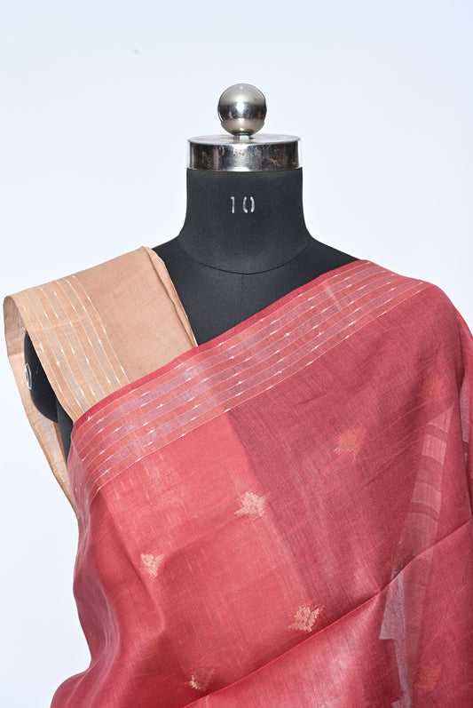 Silk maroon tussar silk saree for weddings and festive occasions