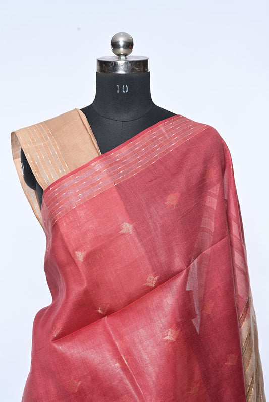 Silk maroon tussar silk saree for weddings and festive occasions