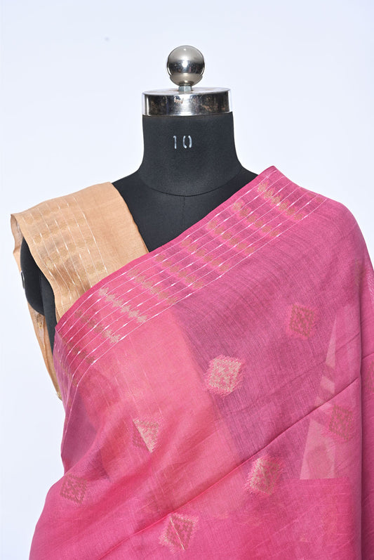 Silk rose pink tussar silk saree for weddings and festive occasions