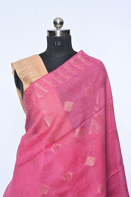 Silk rose pink tussar silk saree for weddings and festive occasions