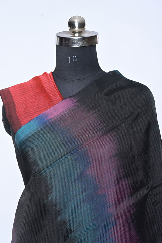Multicolor Pure Mangalgiri Cotton Saree with Self Border and Maroon Contrast Blouse