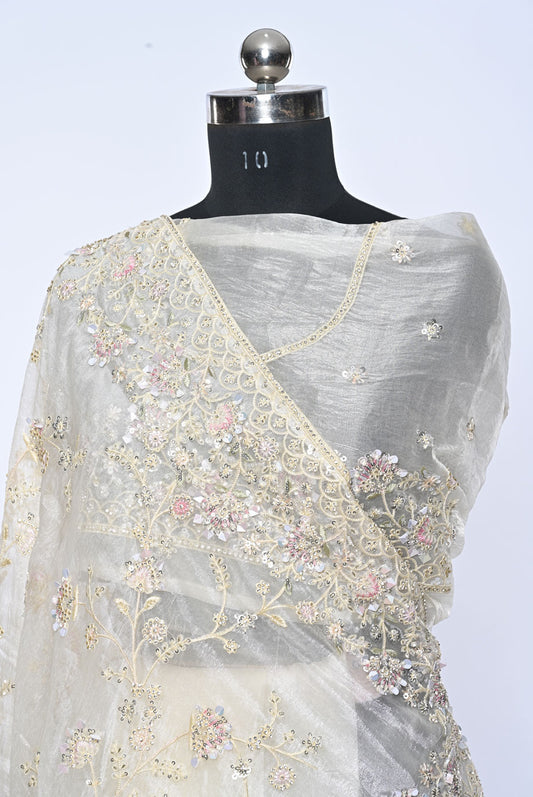 Fabric off white organza saree for weddings and festive occasions