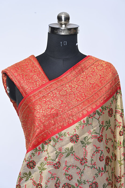 Silk golden with red border kanjivaram saree for weddings and festive occasions