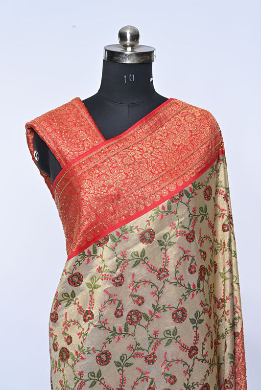 Silk golden with red border kanjivaram saree for weddings and festive occasions