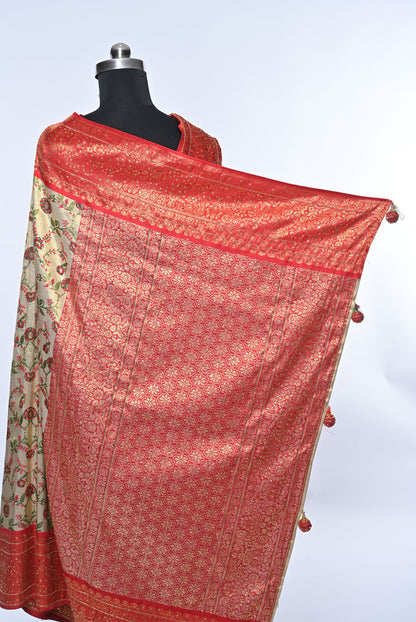 Silk golden with red border kanjivaram saree for weddings and festive occasions