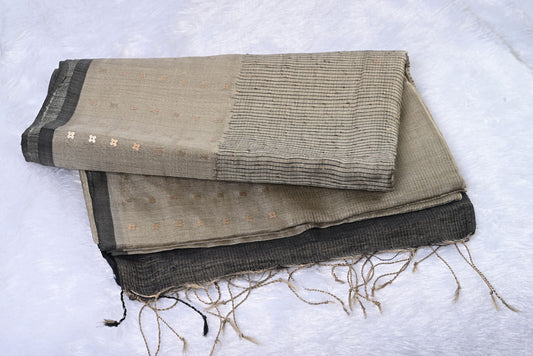 Light Gray Tussar Silk Saree