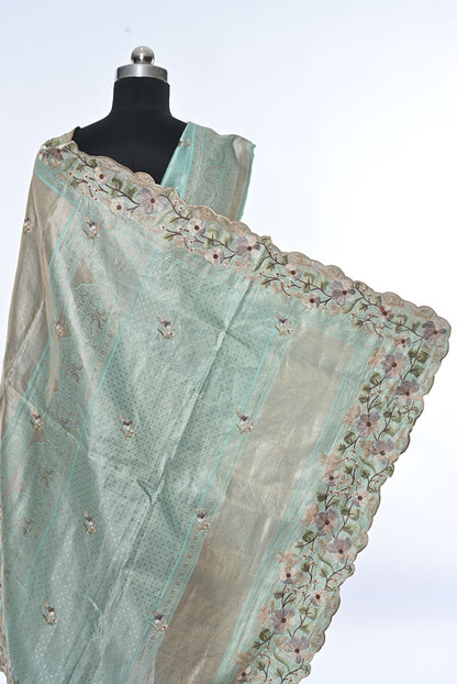 Soft Silk Sea Green with Golden Saree for Party
