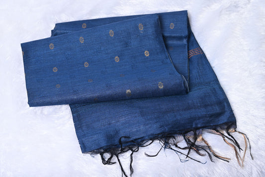 Pure Tussar Silk Blue Saree for Wedding