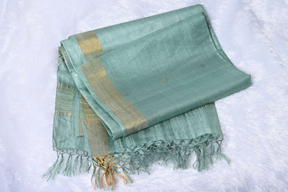 Pure Tussar Silk Sea Green Saree for Party