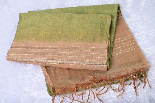 Pure Tussar Silk Grass Green with Beige  colour Saree for Wedding