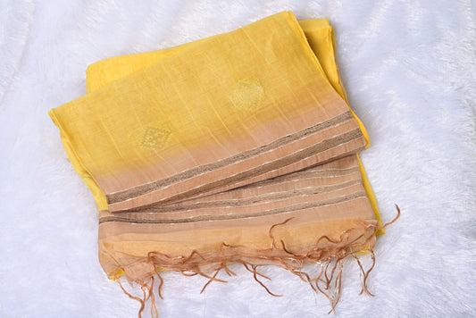 Pure Tussar Silk Lemon with Beige colour Saree for Wedding
