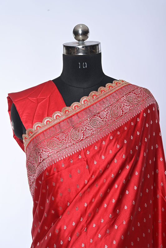 Semi Designer Banarasi Dark Pink Saree for Festival