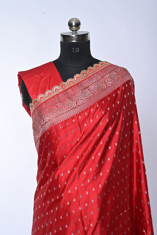 Semi Designer Banarasi Dark Pink Saree for Festival