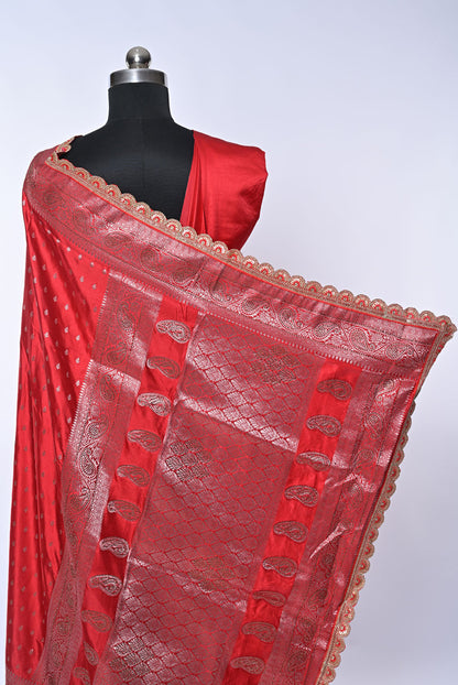 Semi Designer Banarasi Dark Pink Saree for Festival