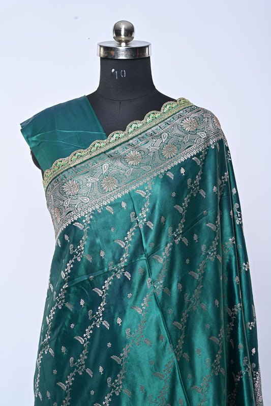 Semi Designer Banarasi Rama Green Saree for Wedding