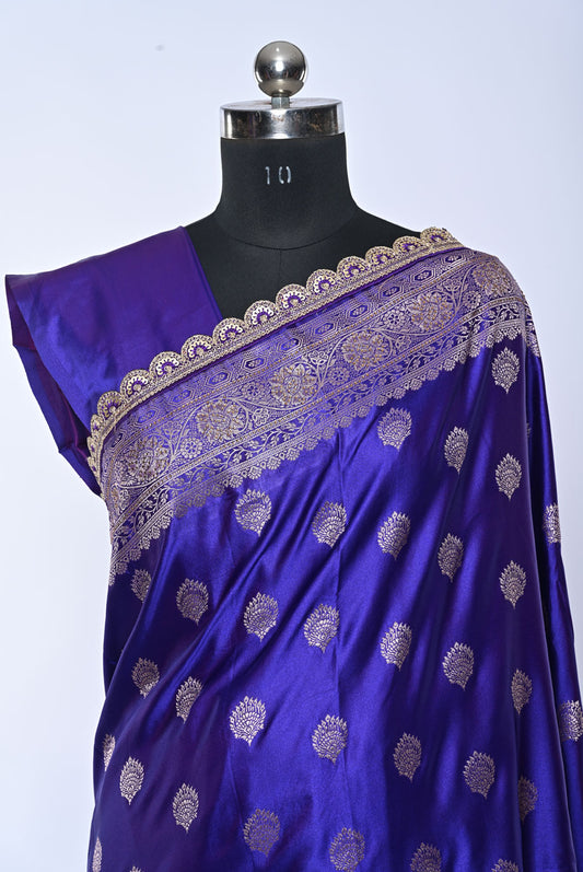 Semi Designer Banarasi Royal Blue Saree for Wedding