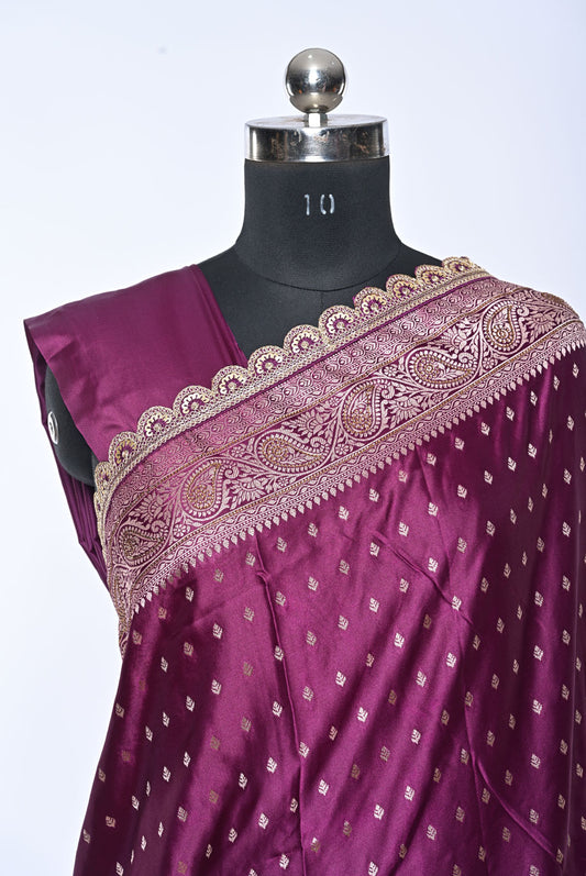 Semi Designer Banarasi Dark Magenta Saree for Celebration