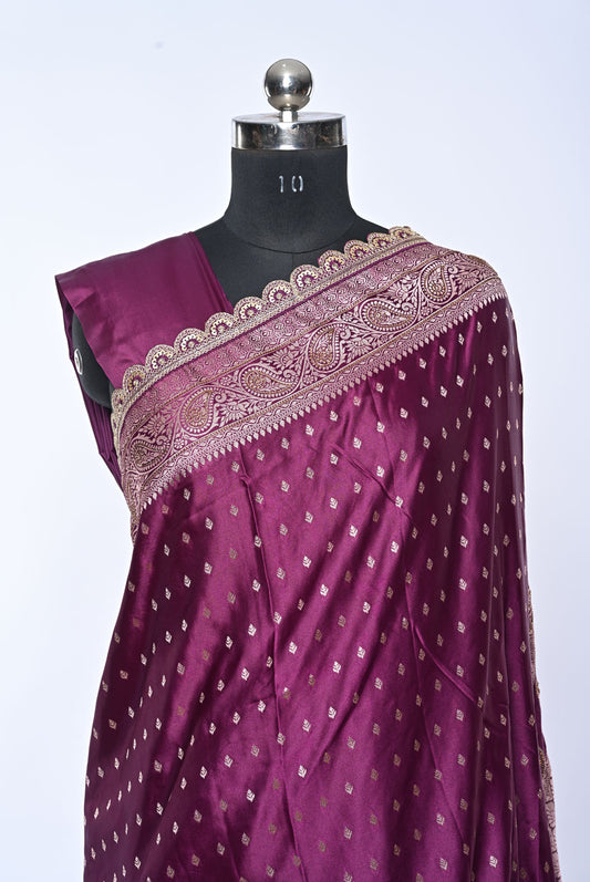 Semi Designer Banarasi Dark Magenta Saree for Celebration