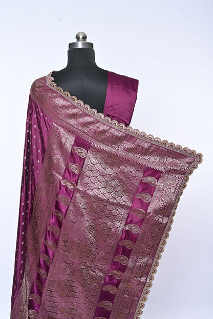 Semi Designer Banarasi Dark Magenta Saree for Celebration