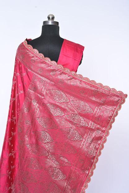 Semi Designer Banarasi 
Dark pink
 Saree with Veil Work for Wedding