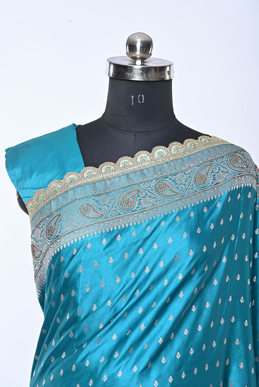 Semi Designer Banarasi Dark Sky Blue (Chintamani) Saree for Wedding
