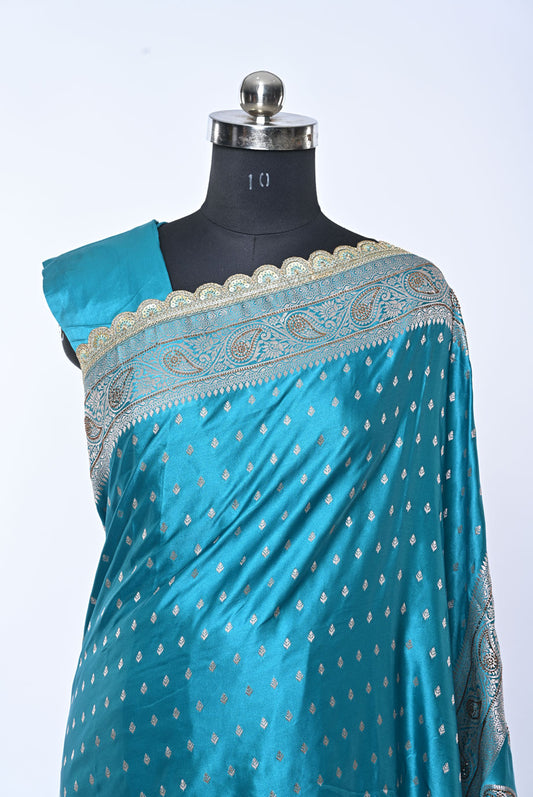 Semi Designer Banarasi Dark Sky Blue (Chintamani) Saree for Wedding
