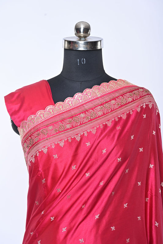Semi Designer Banarasi Dark Pink Saree with Sober Butti for Festival