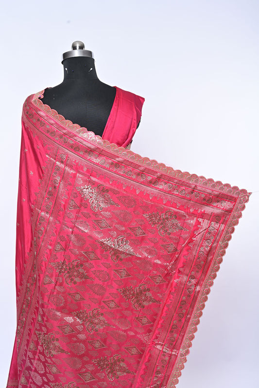 Semi Designer Banarasi Dark Pink Saree with Sober Butti for Festival