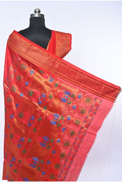 Semi Kalanjali Paithani Dark Pink Saree for Festival