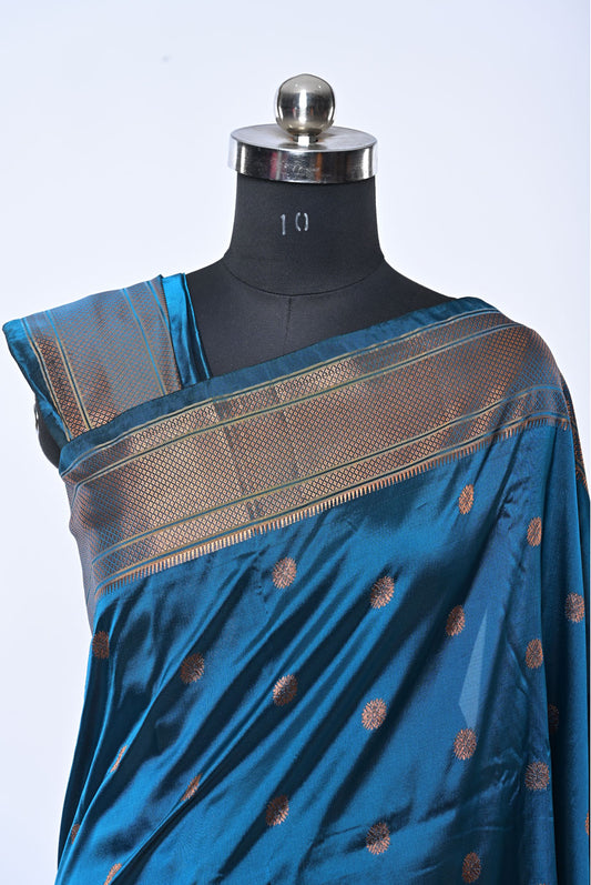 Semi Kalanjali Paithani Petrol Blue Saree for Wedding