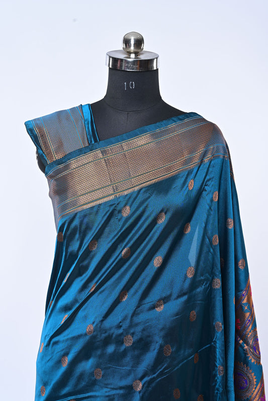 Semi Kalanjali Paithani Petrol Blue Saree for Wedding