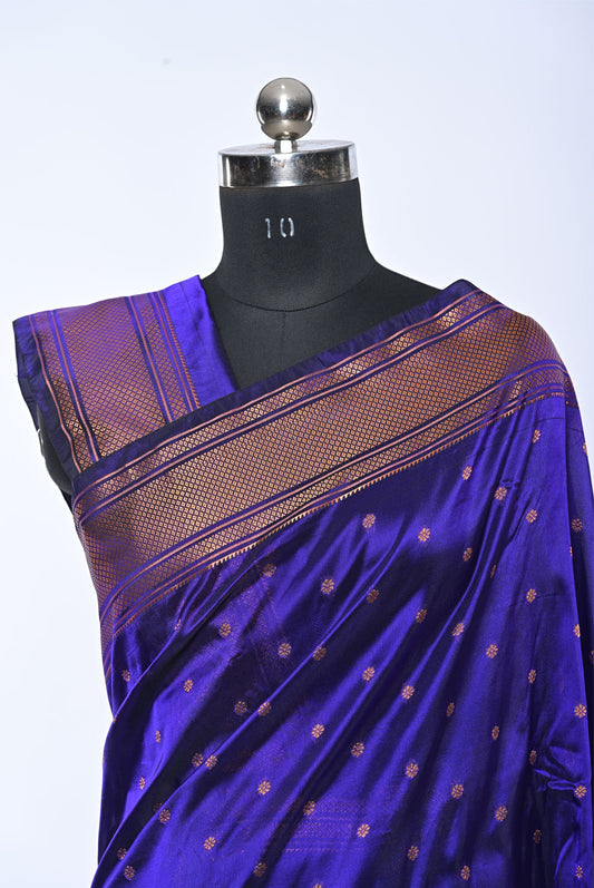 Blue Semi Kalanjali Paithani Saree with Golden Border