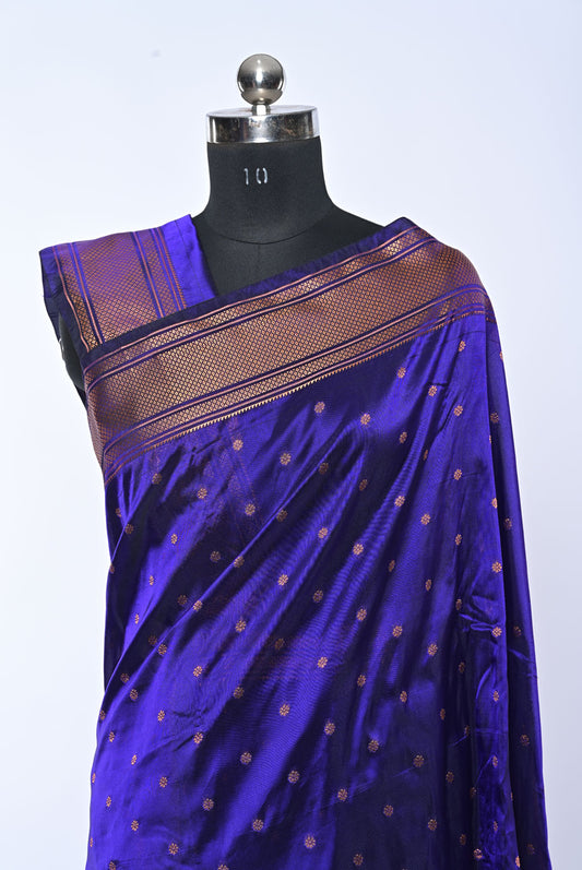 Blue Semi Kalanjali Paithani Saree with Golden Border
