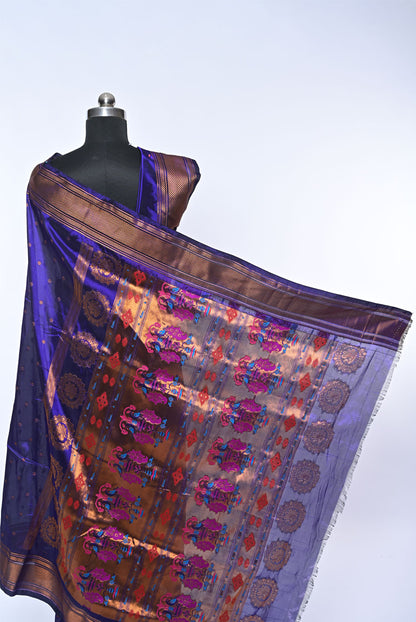 Blue Semi Kalanjali Paithani Saree with Golden Border