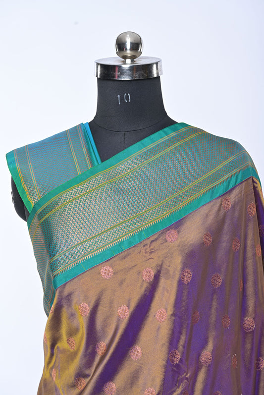 Gray Semi Silk Maharani Paithani Saree with Broad Butta Contrast Border