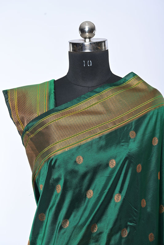 Semi Kalanjali Paithani Dark Green Saree for Wedding