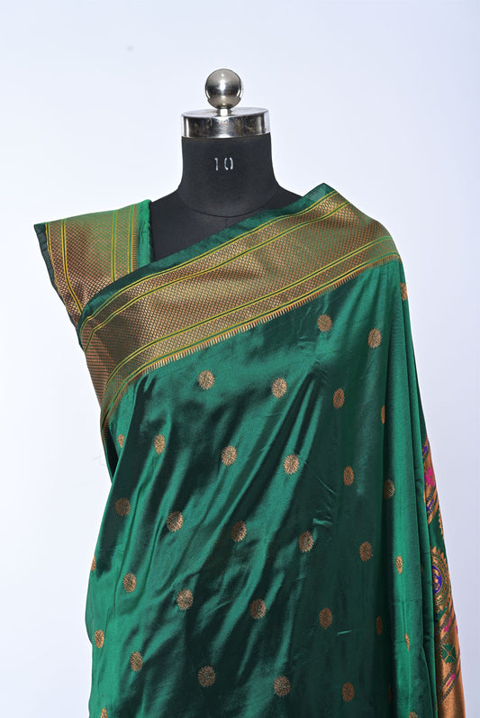 Semi Kalanjali Paithani Dark Green Saree for Wedding